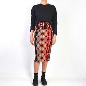 Tribal High Waist Pencil Skirt Medium Midi Ethnic Print Boho High Rise Bodycon